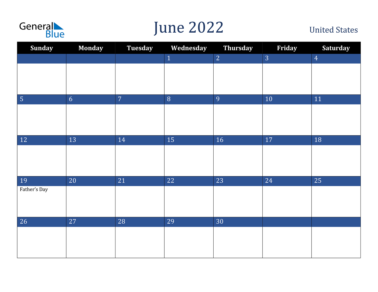 June 2022 Calendar - United States  Calendar For 2022 June