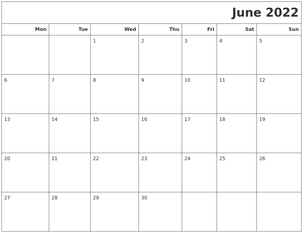 June 2022 Calendars To Print  Printable Calendar January To June 2022