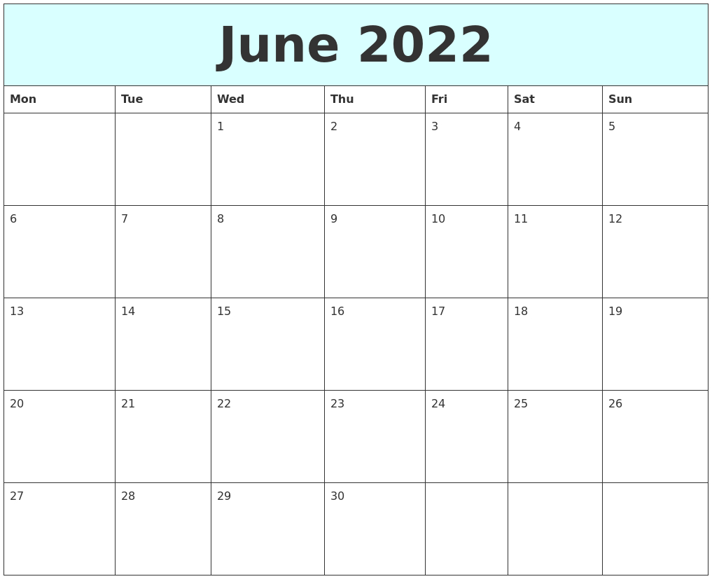June 2022 Free Calendar  Printable Calendar 2022 June July August