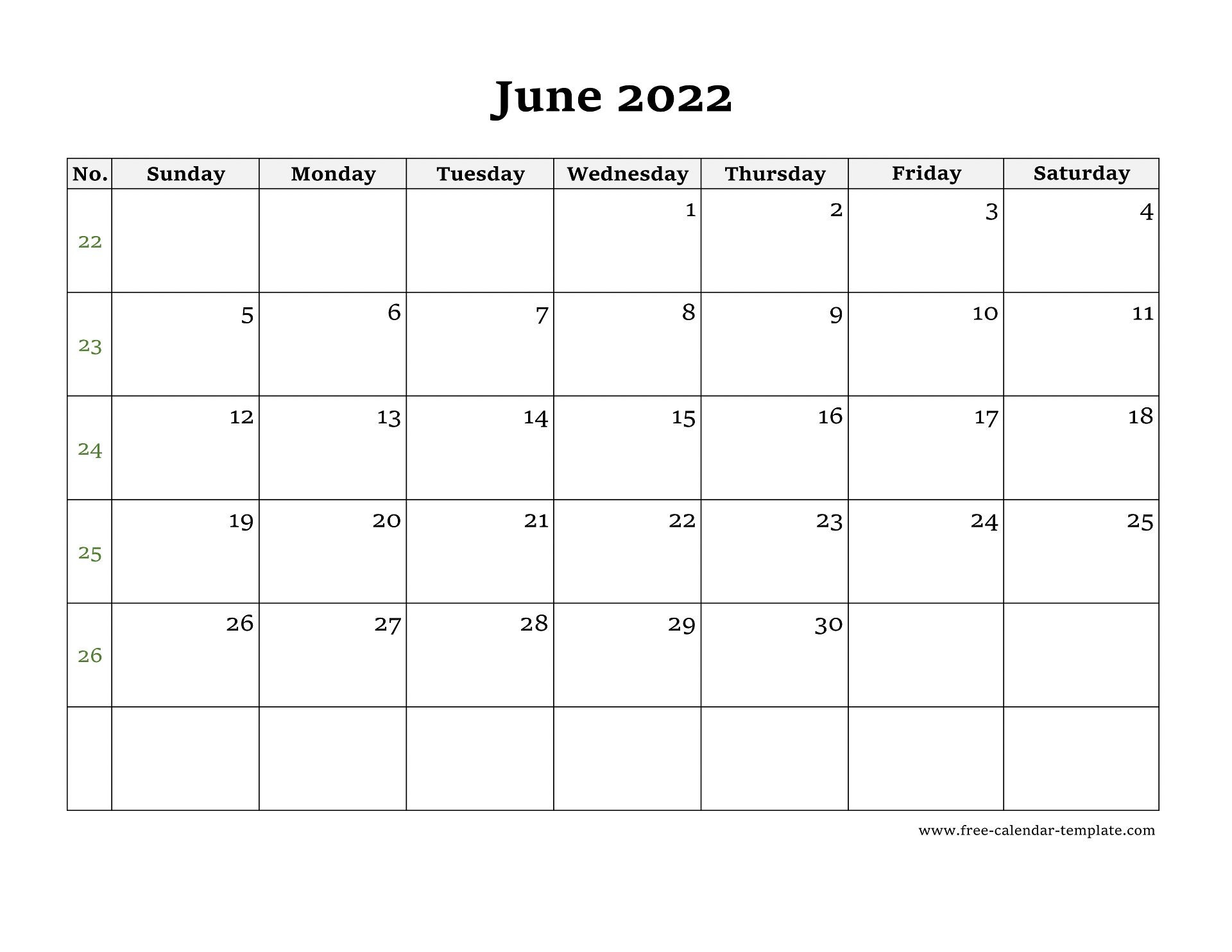 June 2022 Free Calendar Tempplate | Free-Calendar-Template  June 2022 Calendar Printable