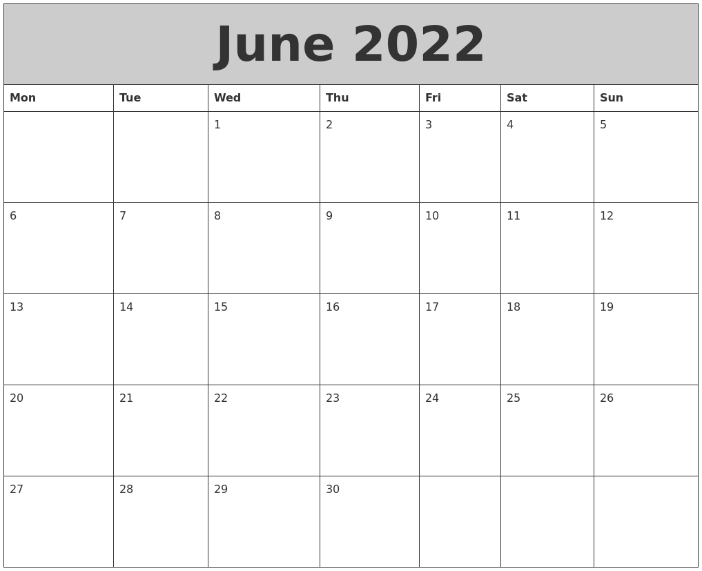 June 2022 My Calendar  Printable Calendar 2022 June July August