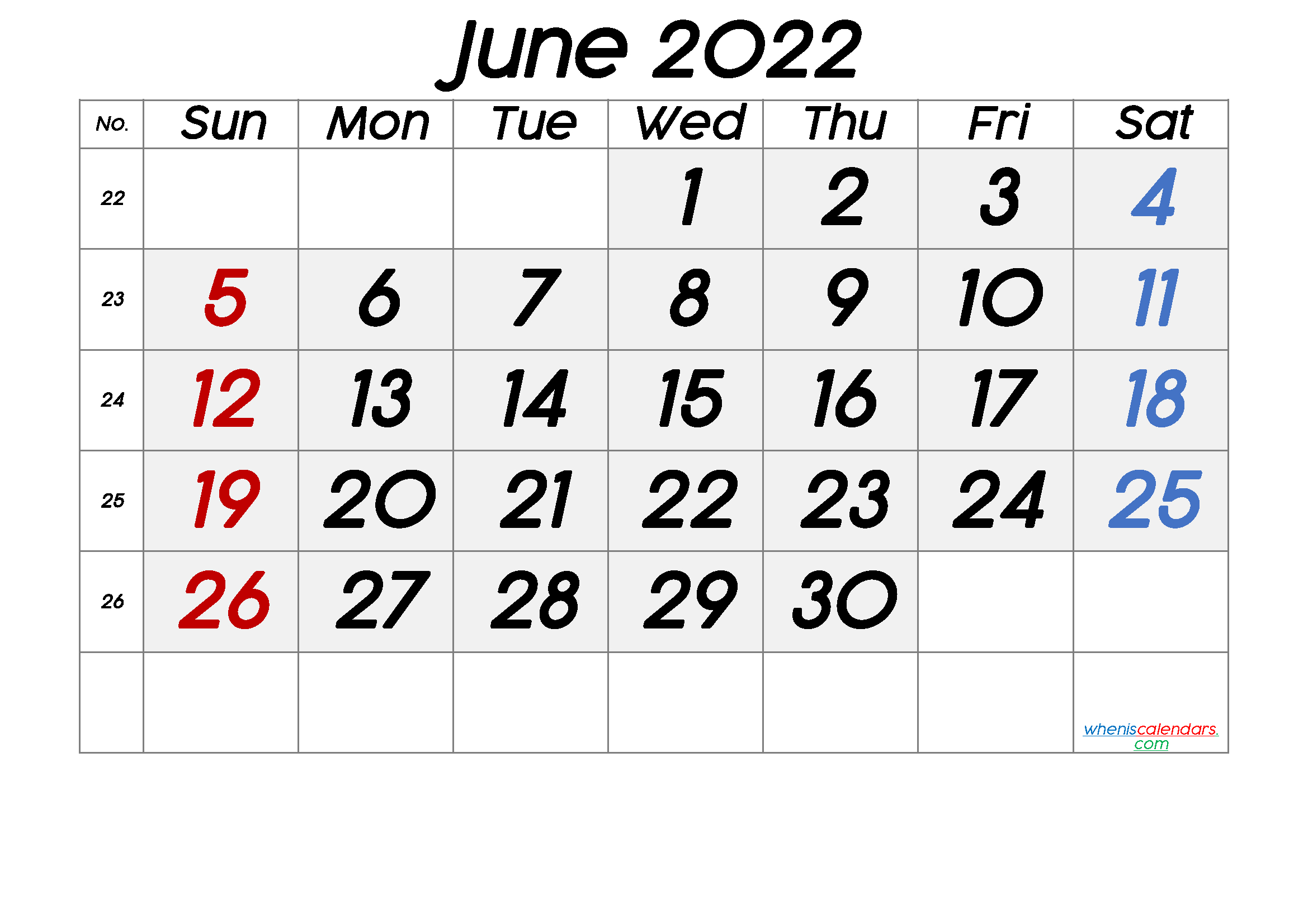 June 2022 Printable Calendar [Free Premium]  Calendar Jan To June 2022