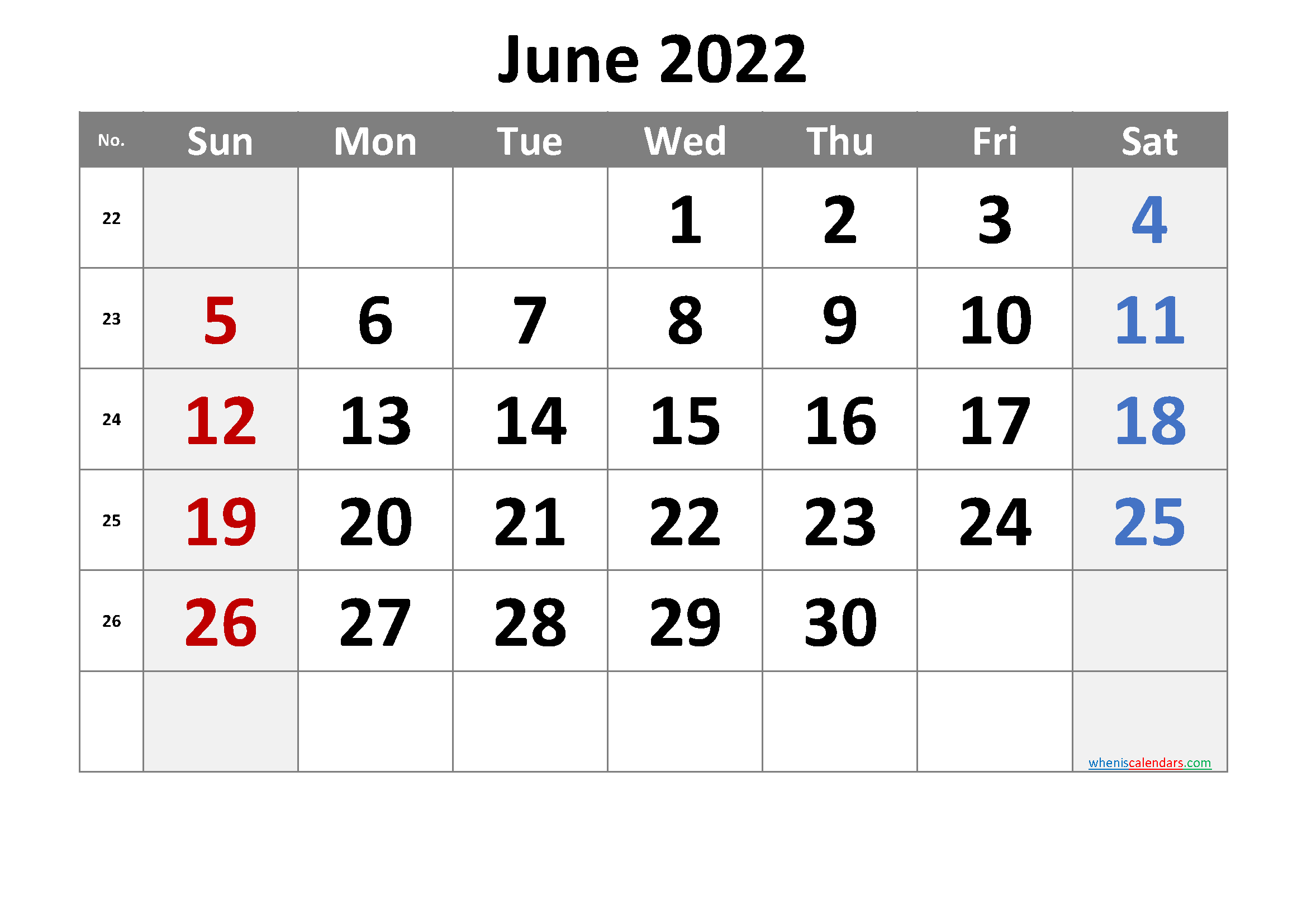 June 2022 Printable Calendar [Free Premium]  June 2022 Calendar Printable