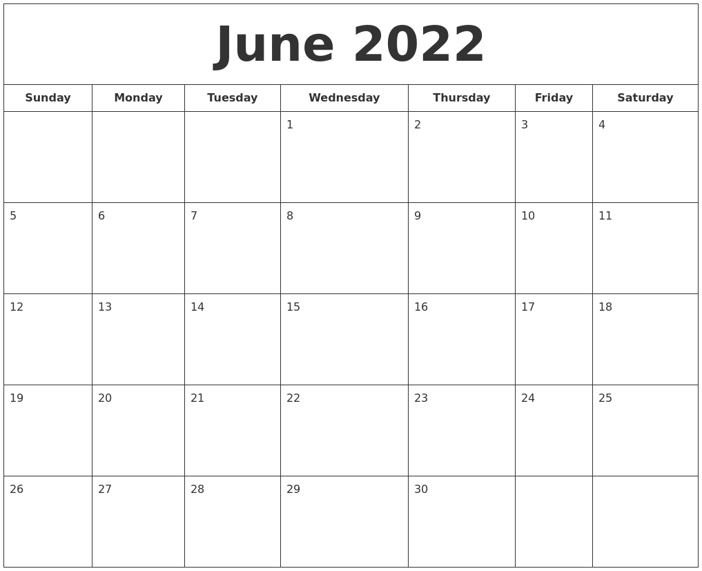 June 2022 Printable Calendar  Jan To June 2022 Calendar