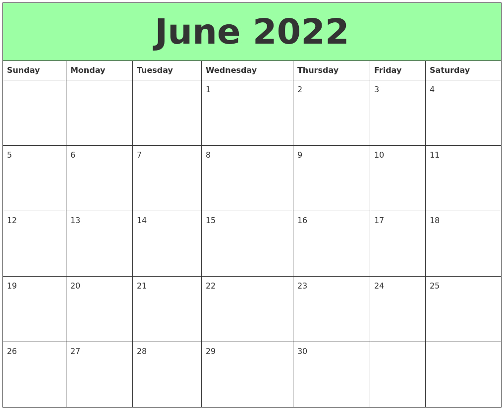 June 2022 Printable Calendars  2022 Calendar Printable June