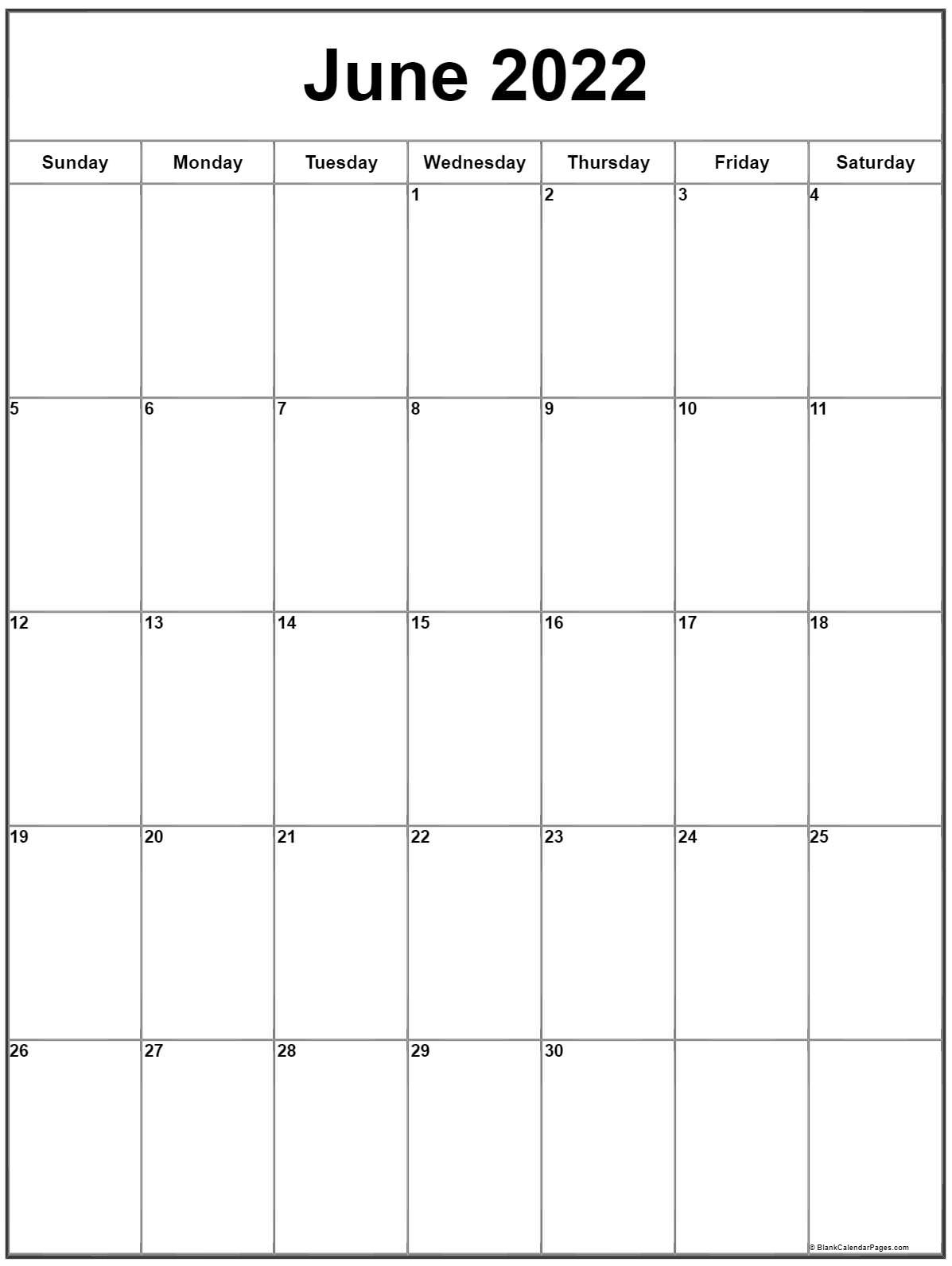 June 2022 Vertical Calendar | Portrait  Free Calendar Template June 2022