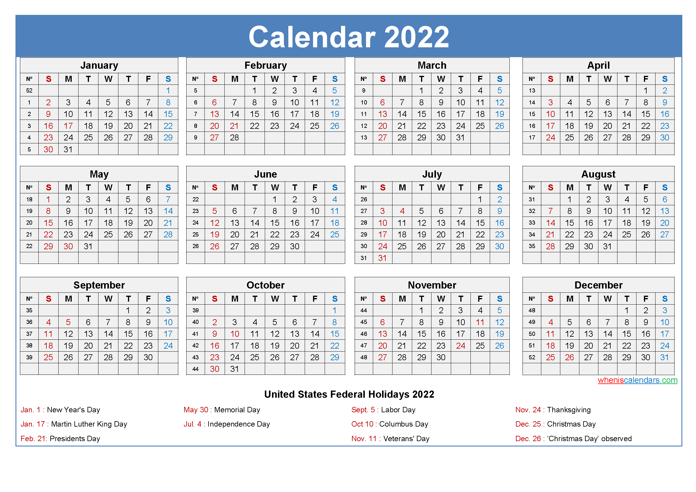 Large Desk Calendar 2022 With Holidays  Printable Calendar 2022 Large