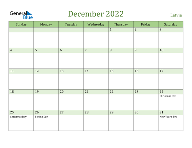 Latvia December 2022 Calendar With Holidays  December 2022 Calendar Lala Ramswaroop