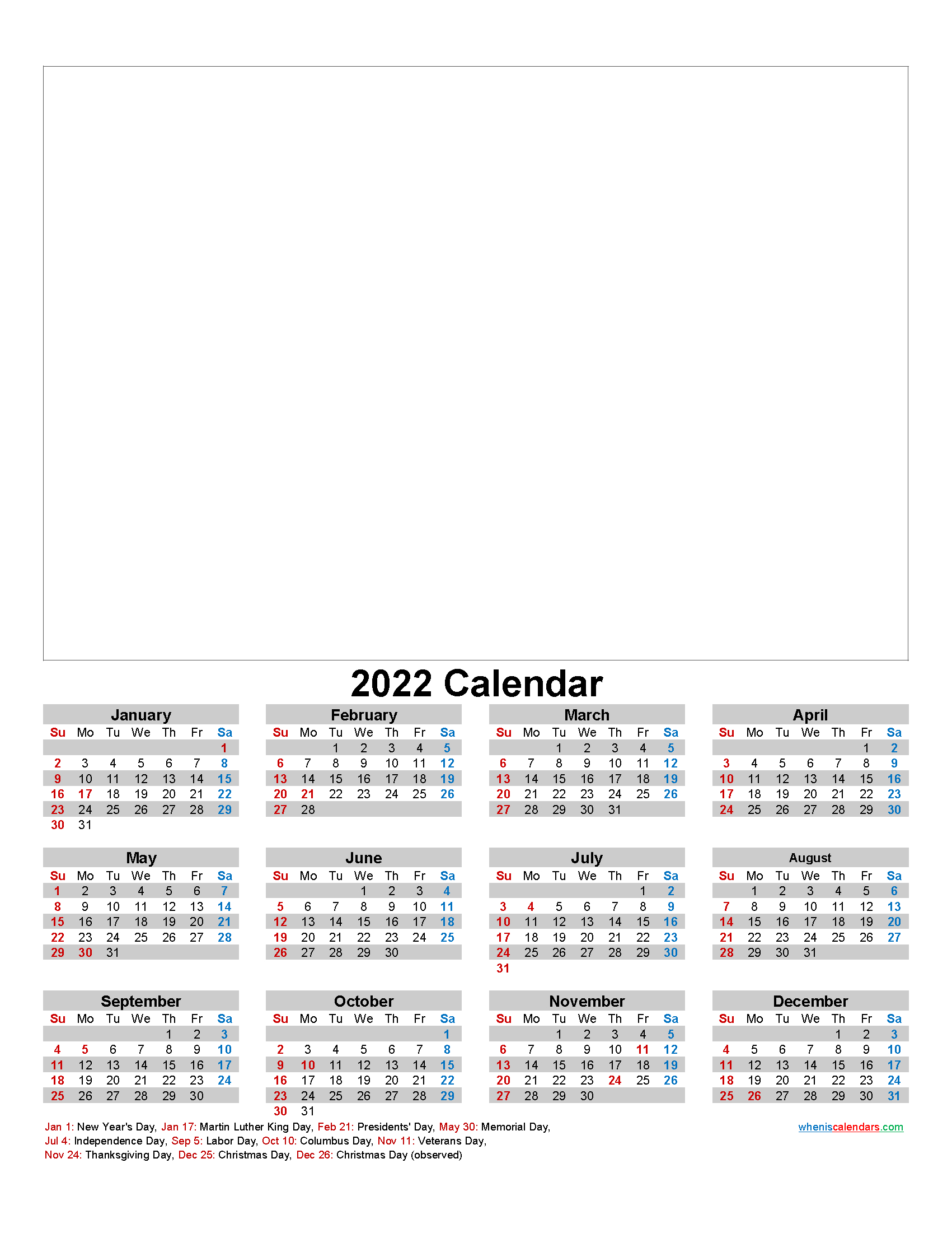 Make Your Own Photo Calendar 2022 - Template No.f22Y43  Free Monthly Calendar Template 2022 Portrait