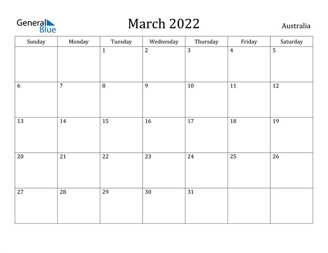 March 2022 Calendar - Australia  Calendar For March And April 2022