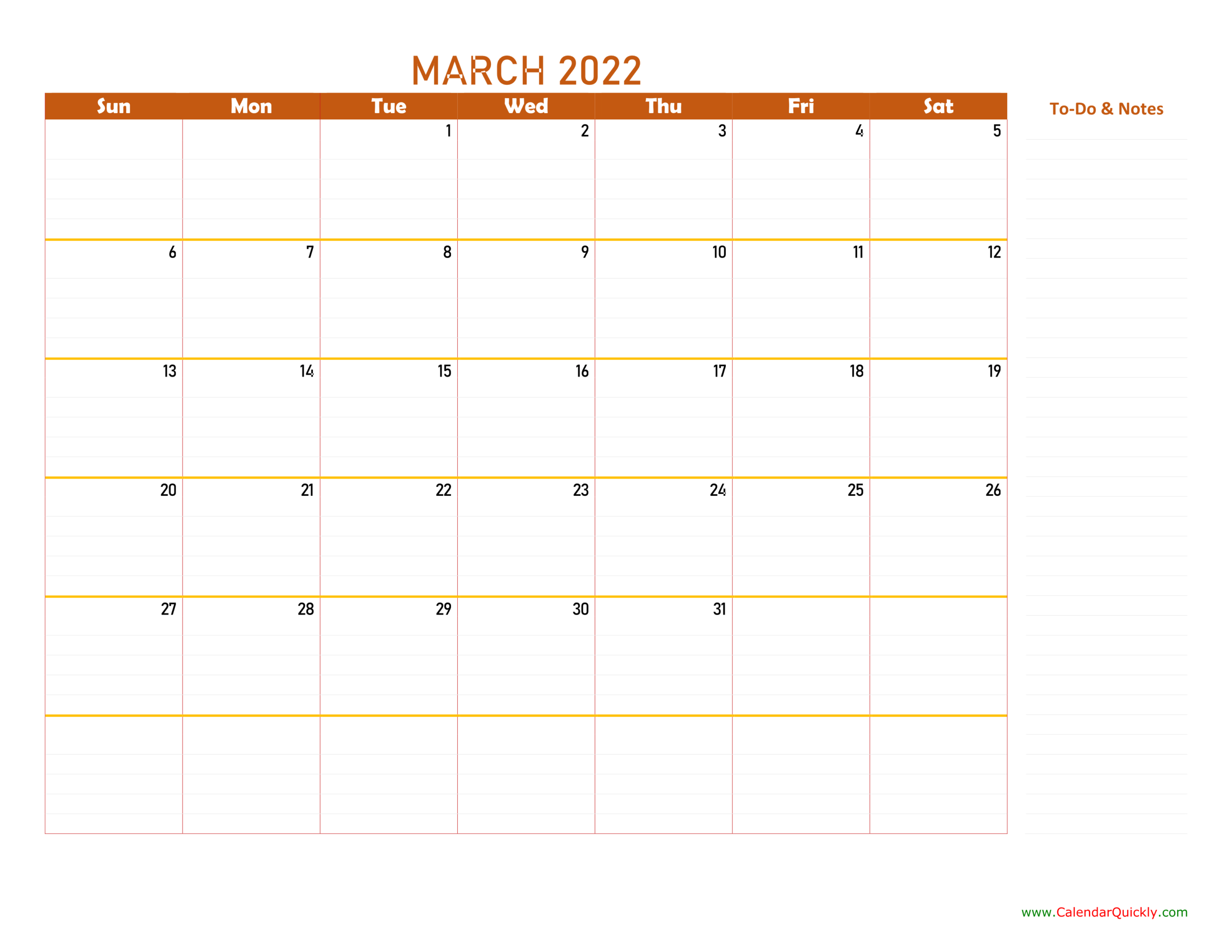 March 2022 Calendar | Calendar Quickly  2022 March April Calendar