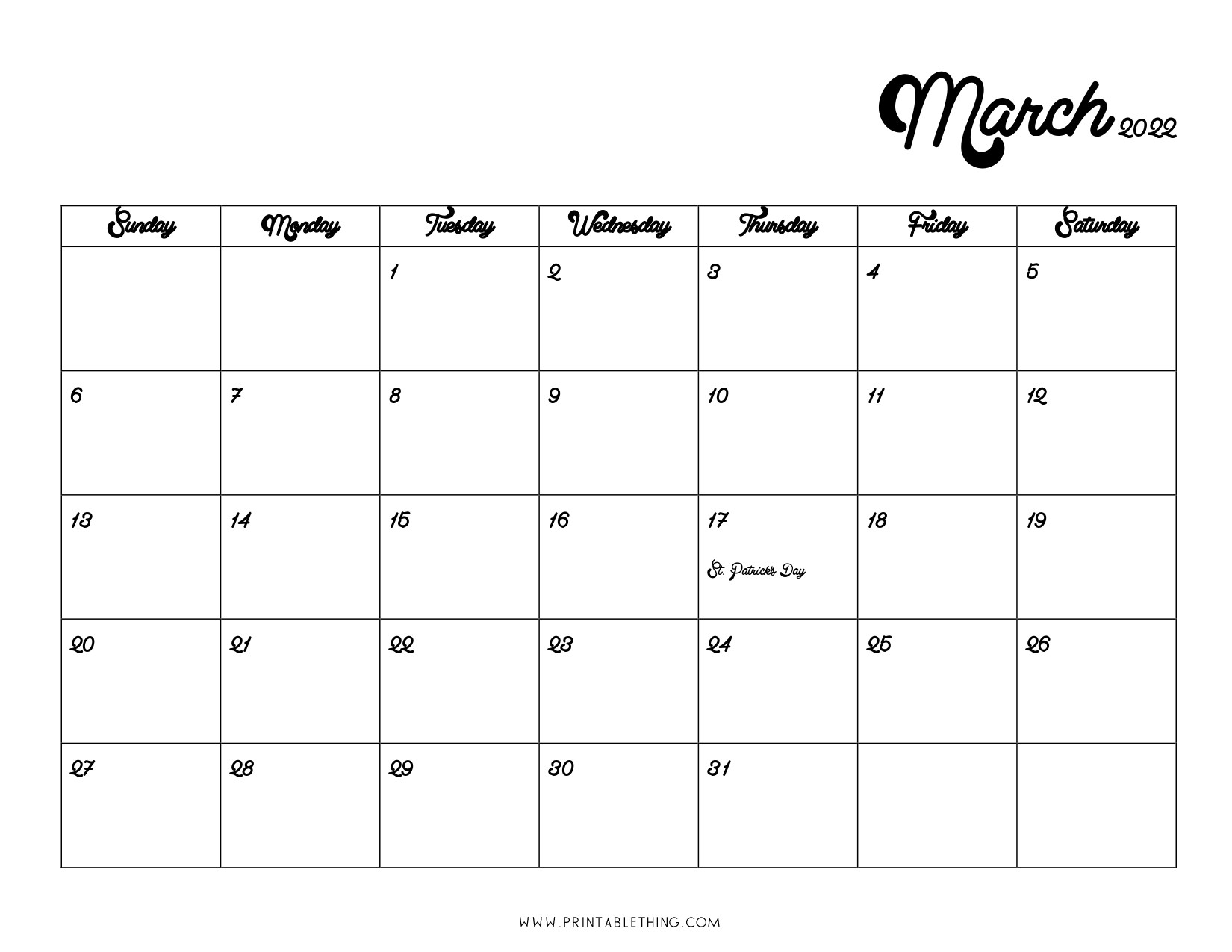 March 2022 Calendar Printable, Pdf, Us Holidays, Blank  April 2022 To March 2022 Calendar Excel