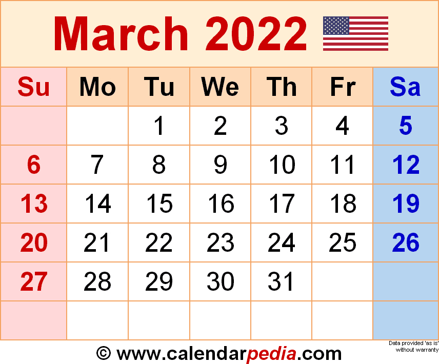 March 2022 Calendar | Templates For Word, Excel And Pdf  Calendar For March And April 2022