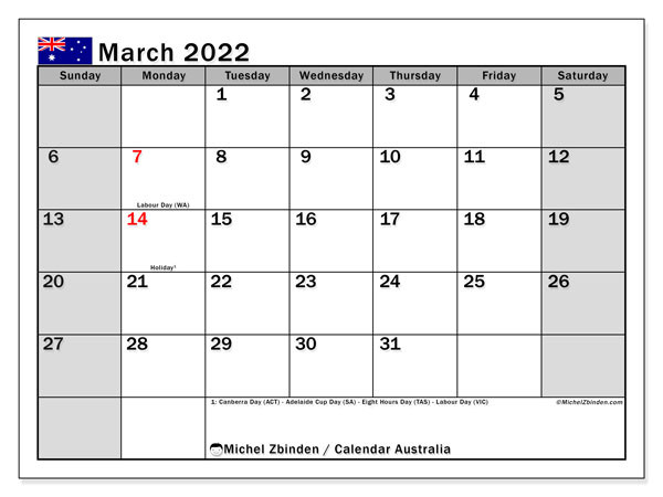 March 2022 Calendars &quot;Public Holidays&quot; - Michel Zbinden En  2022 Calendar Printable Nz