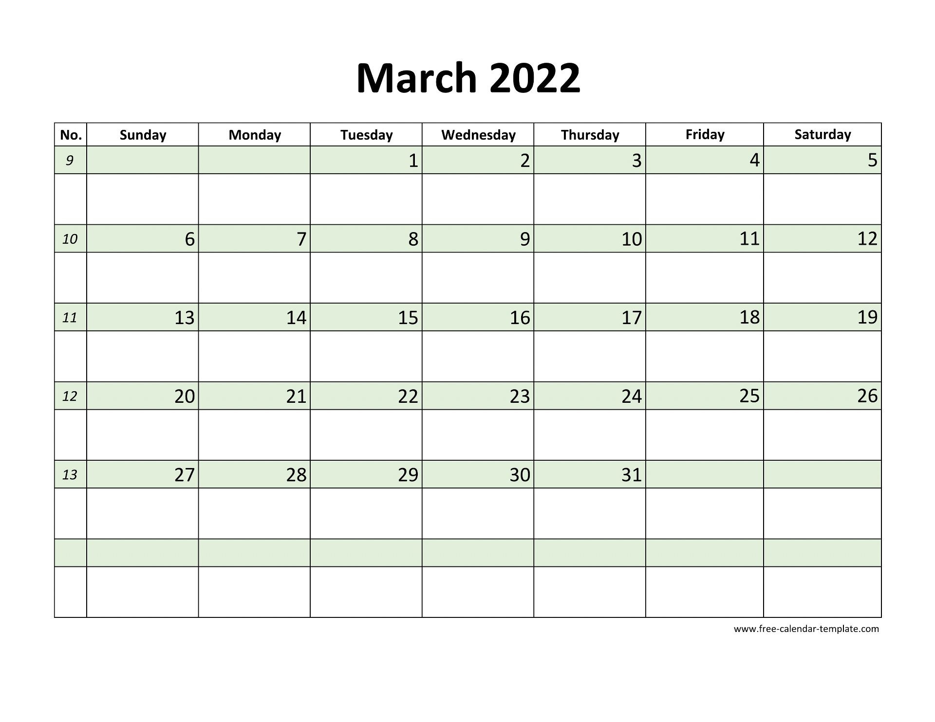 March 2022 Free Calendar Tempplate | Free-Calendar  Free Printable Coloring Calendar 2022