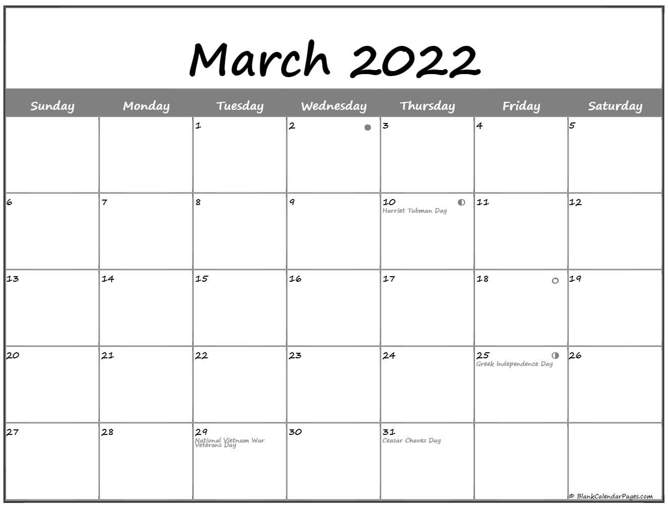 March 2022 Lunar Calendar | Moon Phase Calendar  2022 March April Calendar