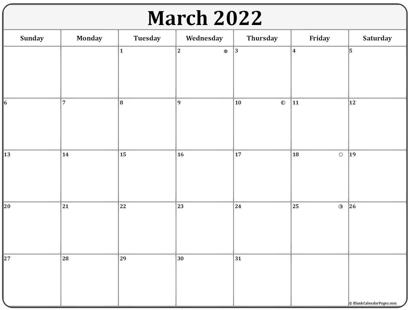 March 2022 Lunar Calendar | Moon Phase Calendar  Full Moon Calendar 2022 Free Printable