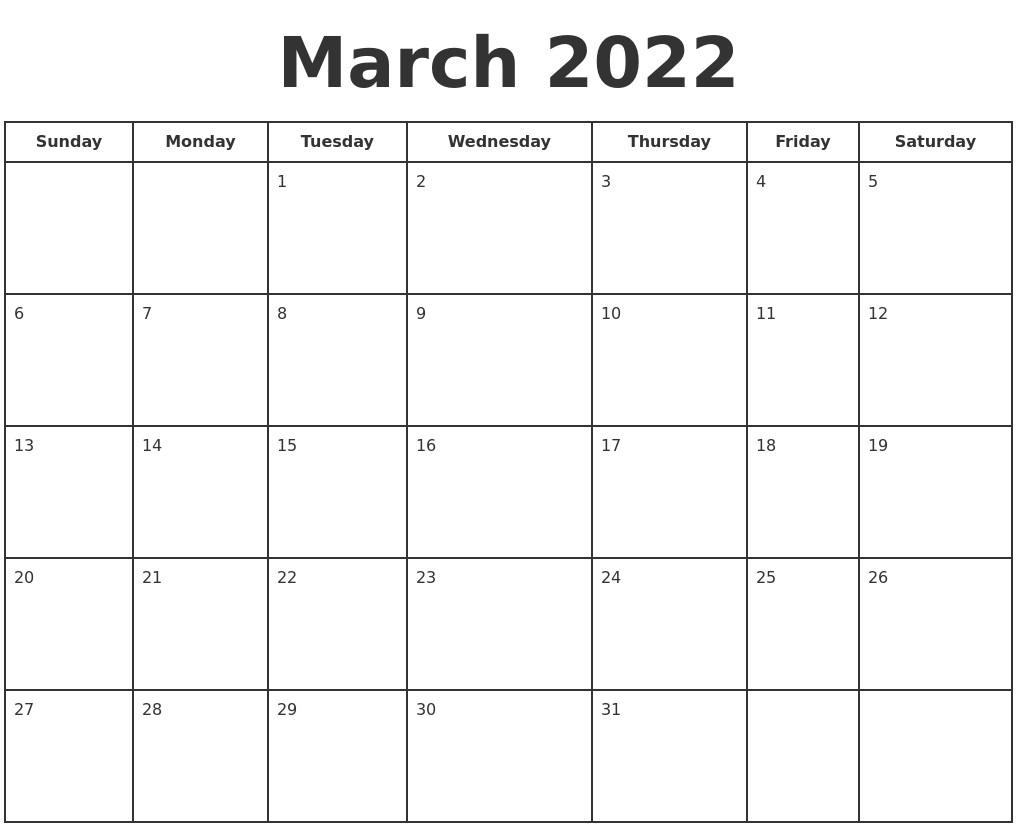 March 2022 Print A Calendar  March April 2022 Calendar Printable