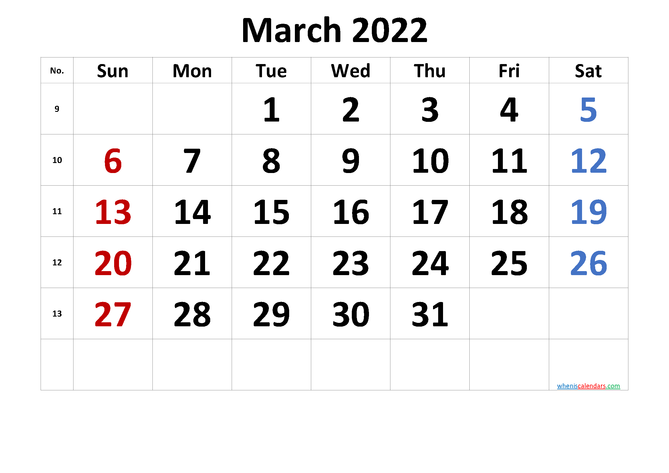 March 2022 Printable Calendar [Free Premium] - Free  Year Calendar April 2022 To March 2022
