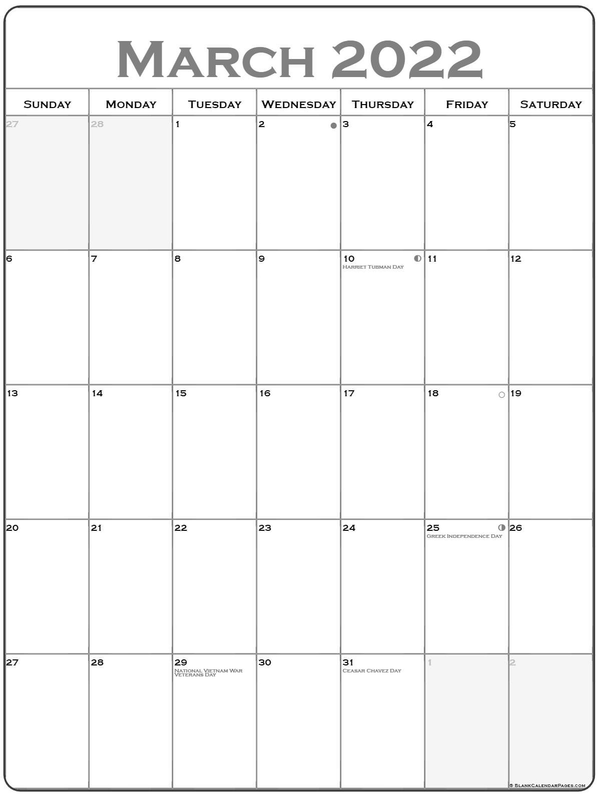 March 2022 Vertical Calendar | Portrait  April 2022 To March 2022 Calendar