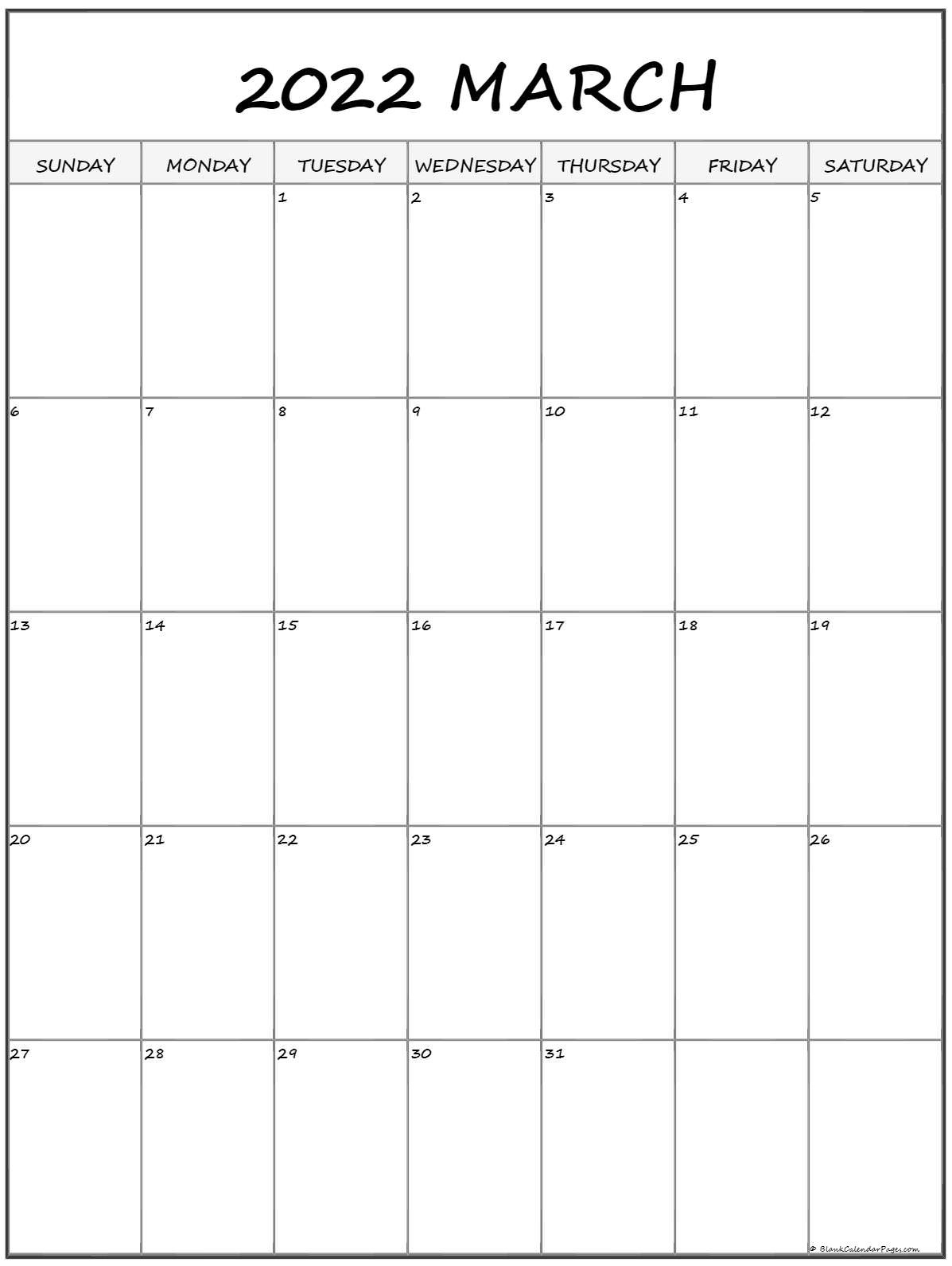 March 2022 Vertical Calendar | Portrait  Printable Calendar April 2022 To March 2022
