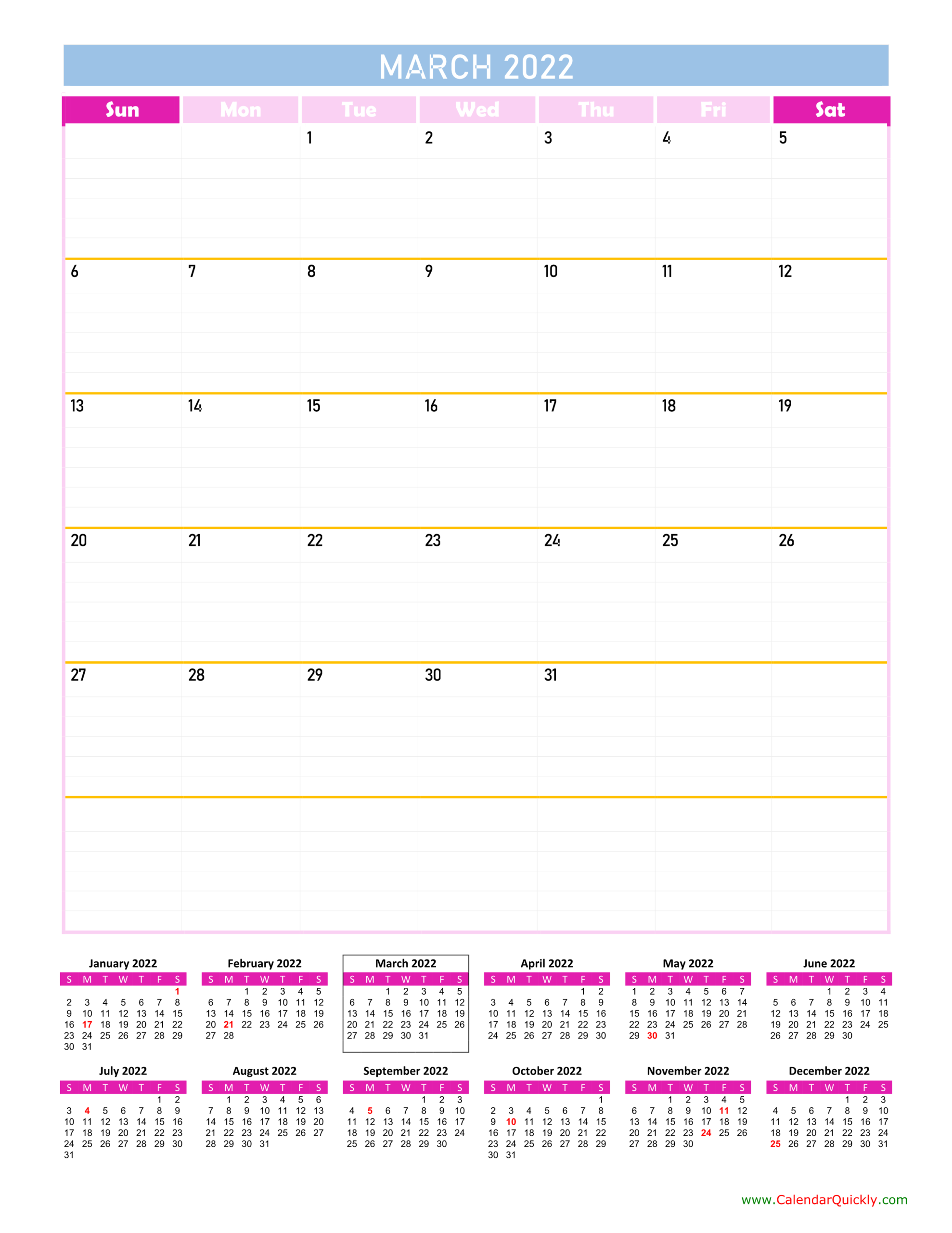 March Calendar 2022 Vertical | Calendar Quickly  2022 Calendar Printable Vertical