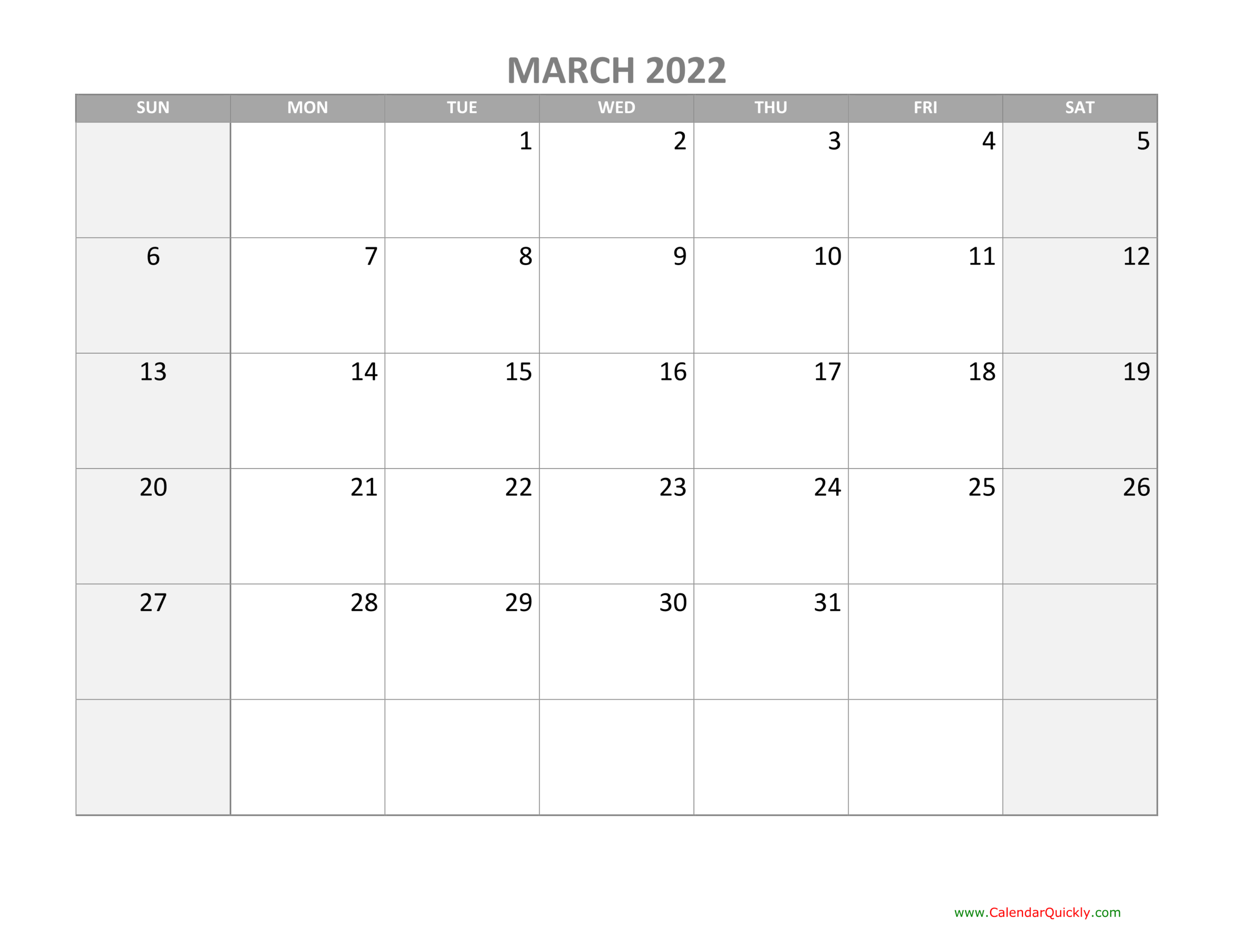 March Calendar 2022 With Holidays | Calendar Quickly  January Feb March April 2022 Calendar