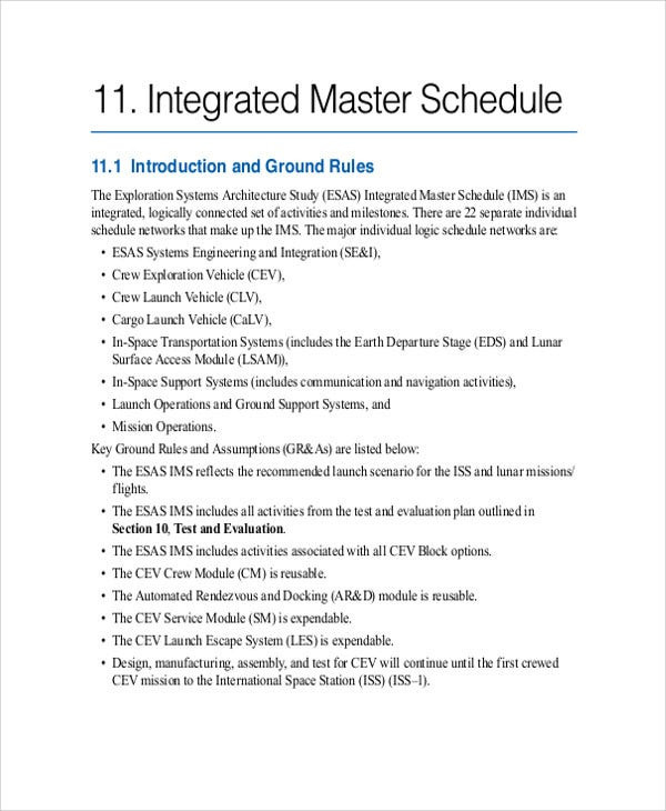 Master Schedule Templates - 11 Free Samples, Examples Format Download | Free &amp; Premium Templates  Nasa Gov Calendar Template