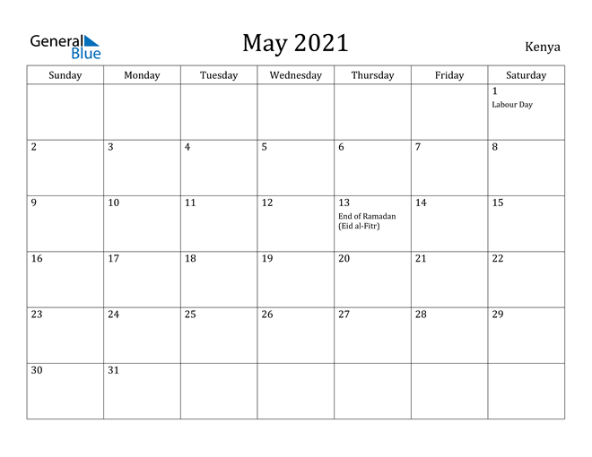 May 2021 Calendar - Kenya  Calendar 2022 Kenya
