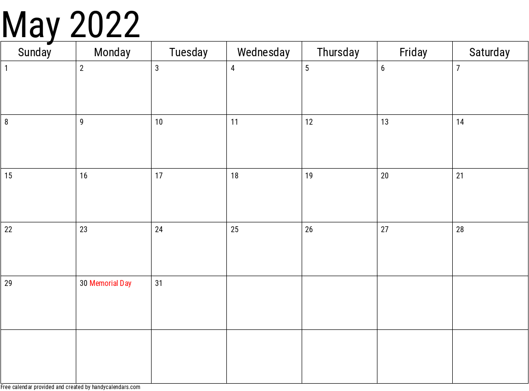 May 2022 Calendar - Handy Calendars  2022 Printable Calendar Vertical With Holidays