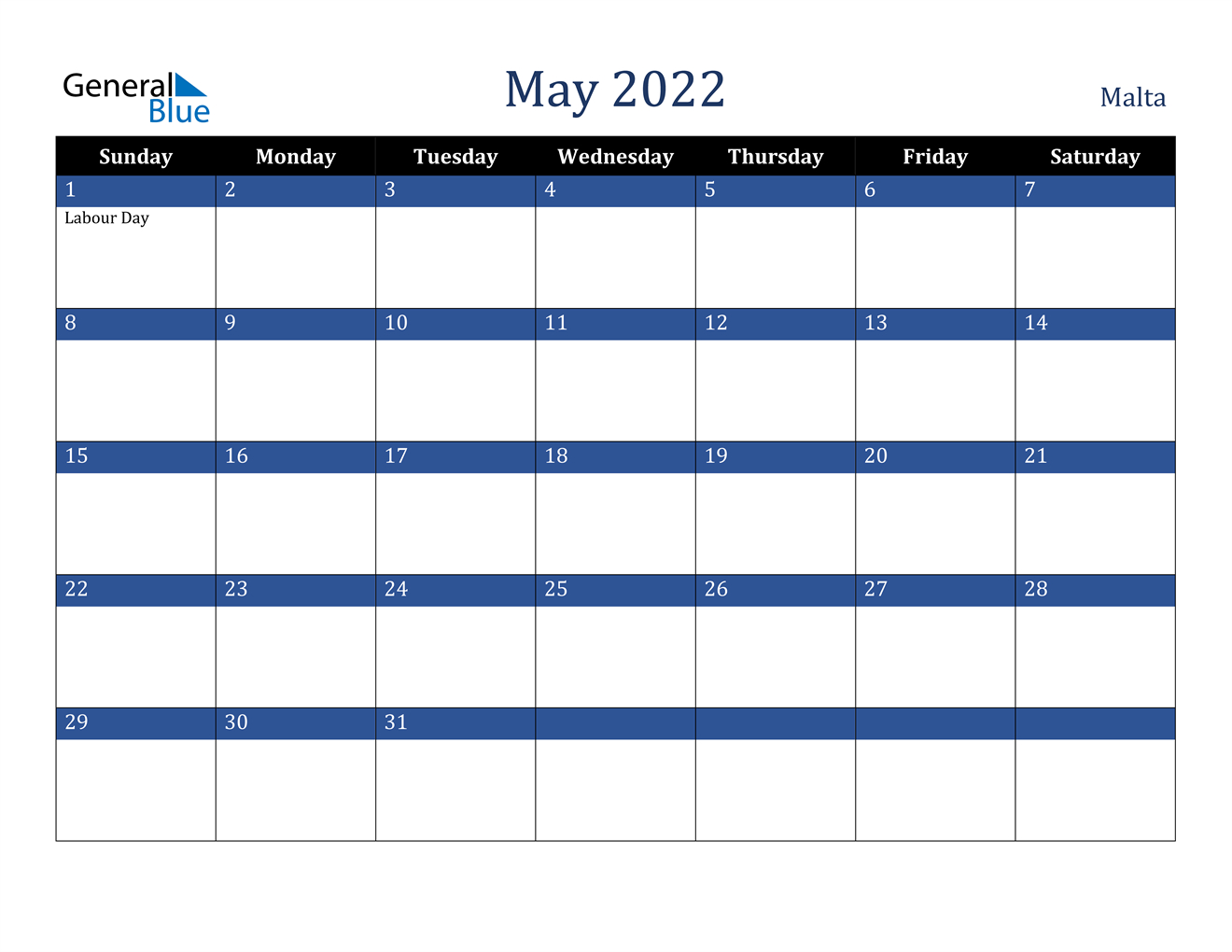 May 2022 Calendar - Malta  Calendar For 2022 May