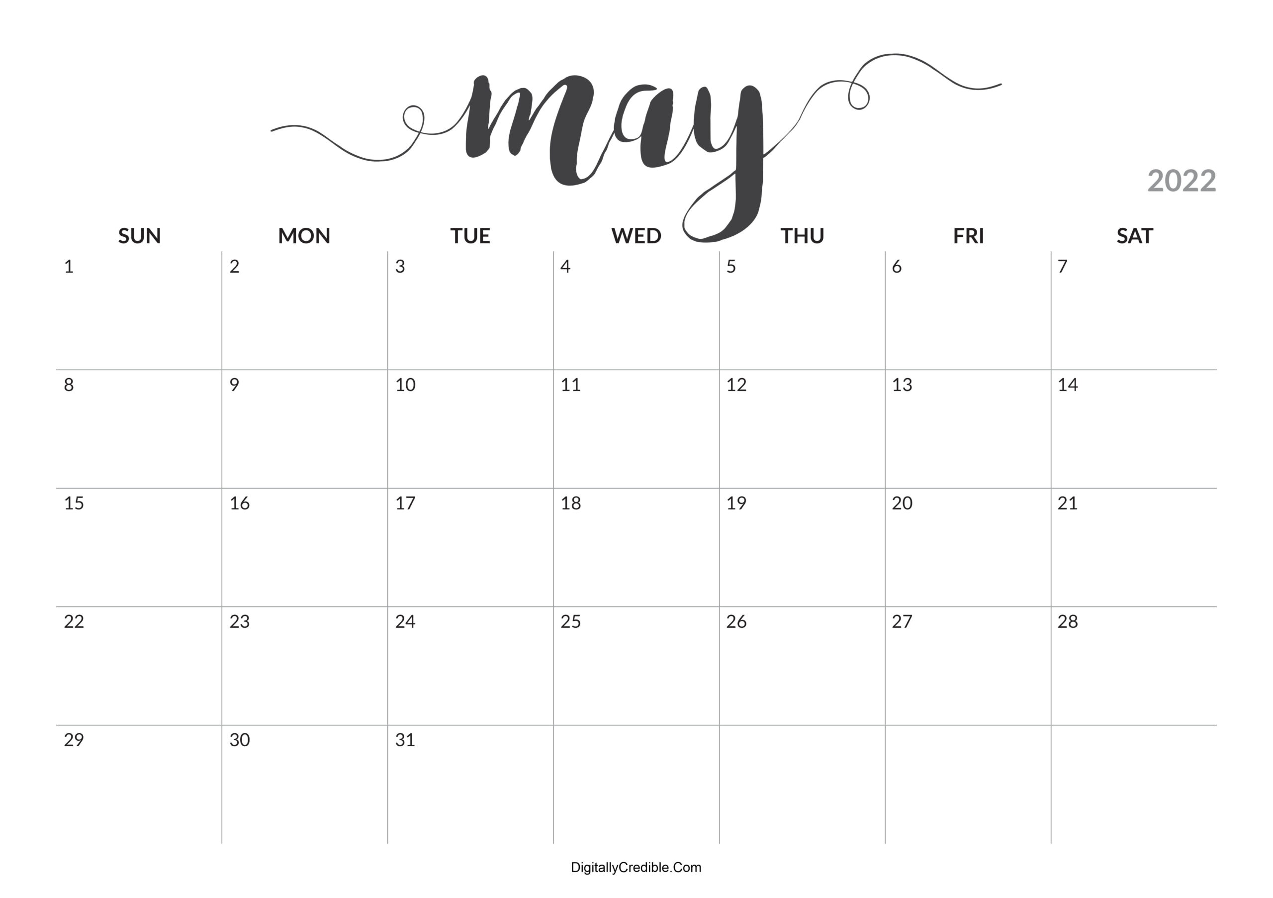 May 2022 Calendar Printable - Desk &amp; Wall  Calendar For May Of 2022