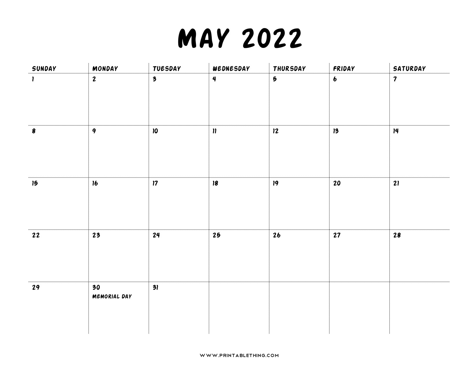 May 2022 Calendar | Printable, Pdf, Us Holidays, 2022 Blank Calendar  Calendar For May 2022 With Holidays