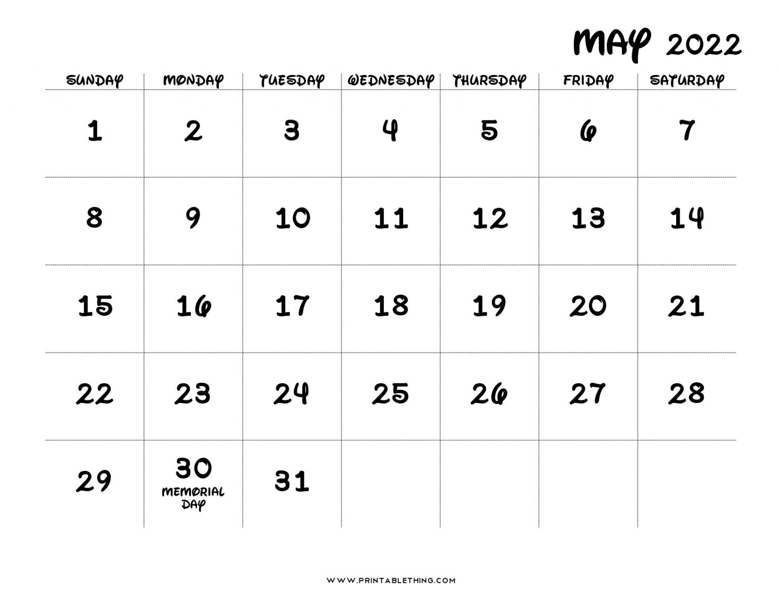 May 2022 Calendar | Printable, Pdf, Us Holidays, 2022  May 2022 Calendar Printable