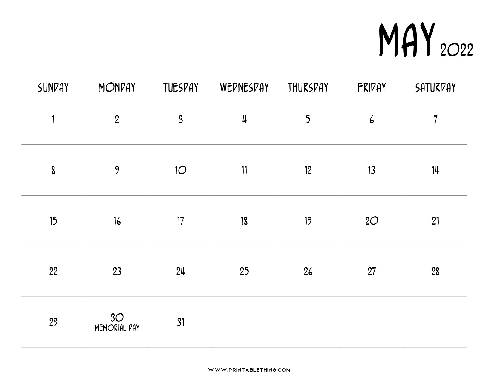 May 2022 Calendar | Printable, Pdf, Us Holidays, 2022  May 2022 Calendar Printable