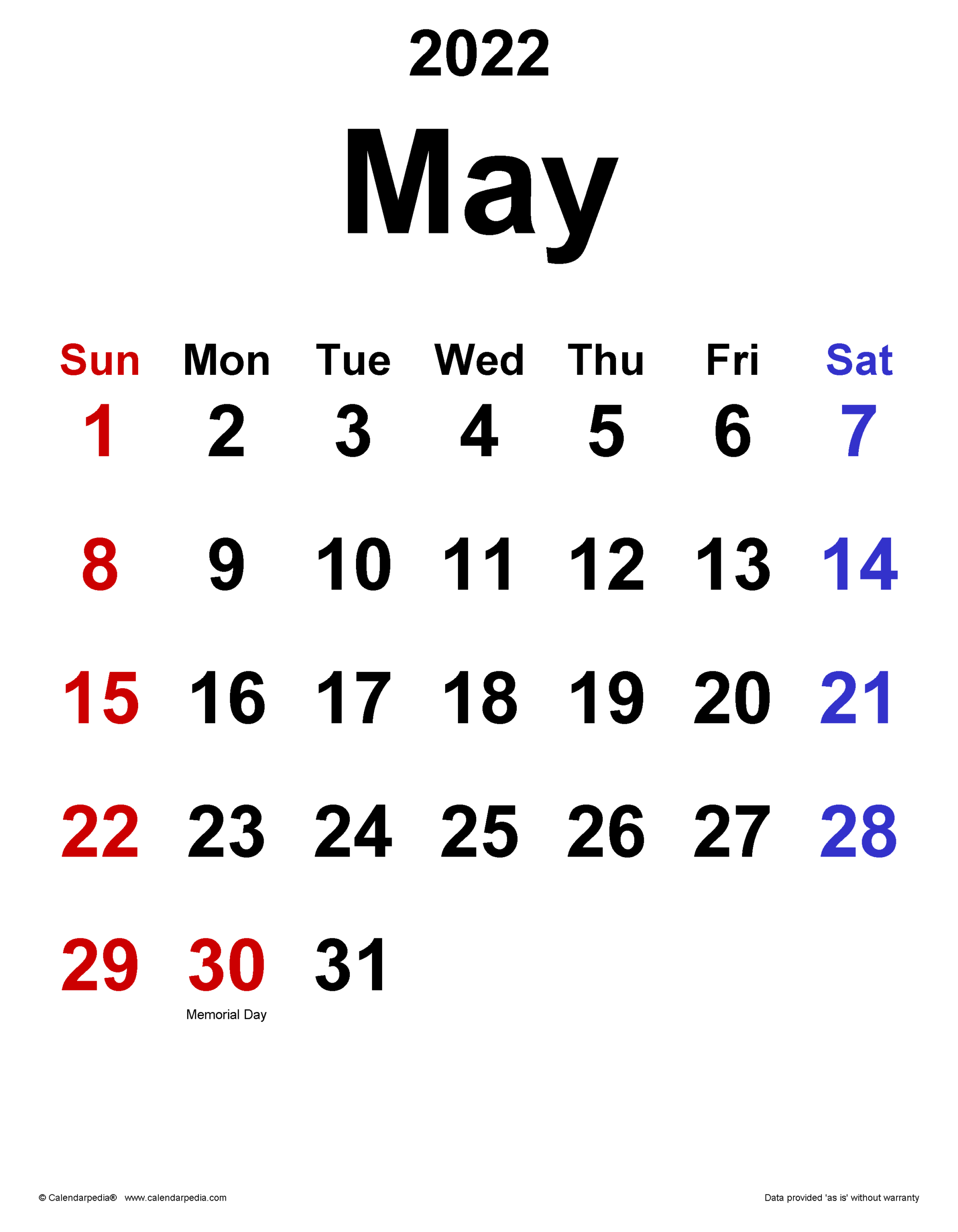 May 2022 Calendar | Templates For Word, Excel And Pdf  Calendar For 2022 May