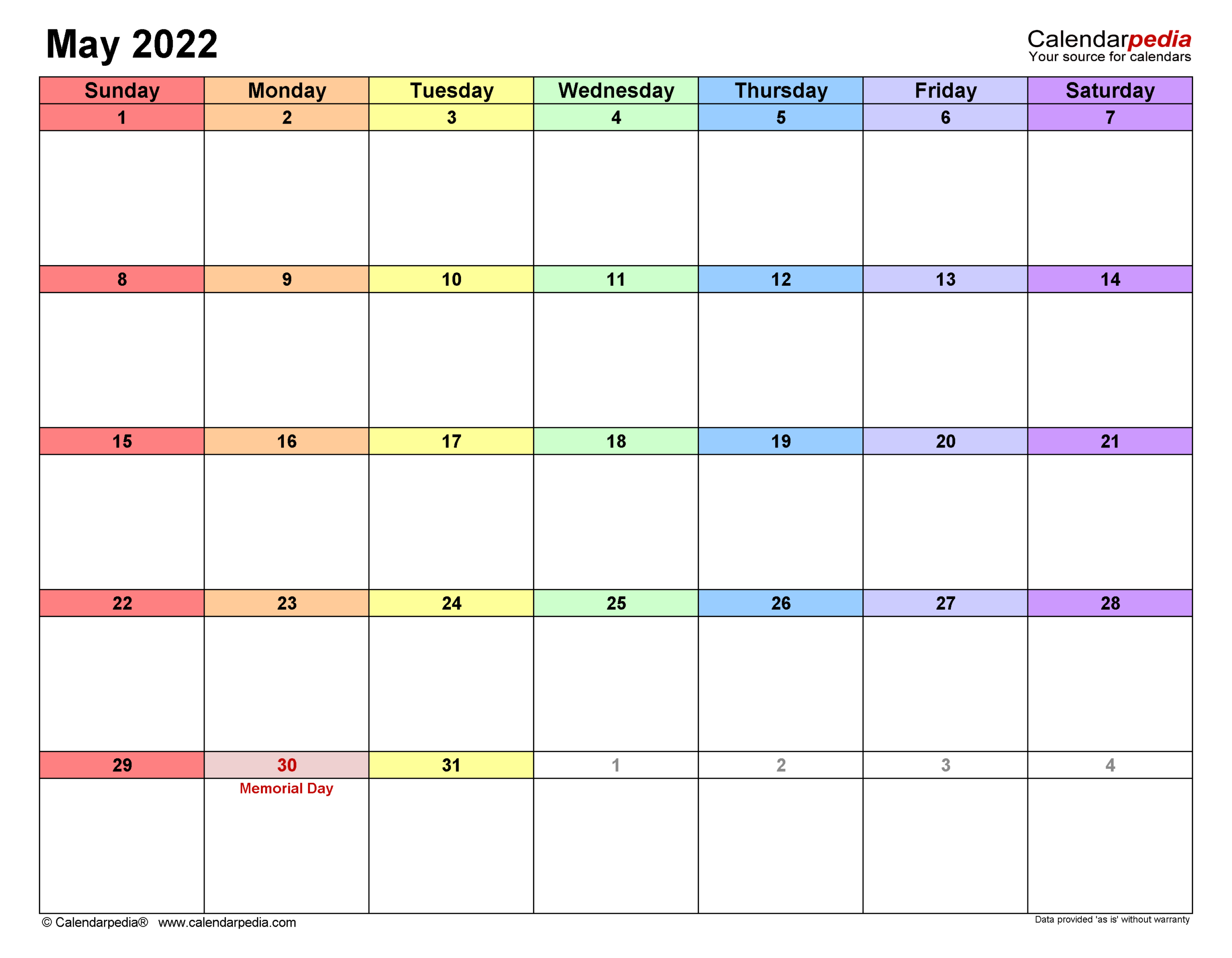 May 2022 Calendar | Templates For Word, Excel And Pdf  Calendar For May Of 2022