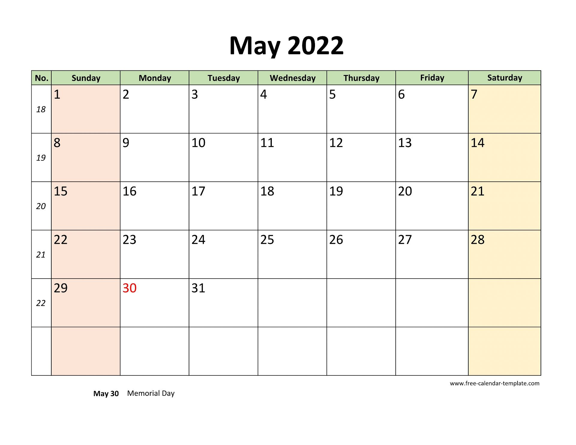 May 2022 Free Calendar Tempplate | Free-Calendar-Template  May Printable Calendar 2022