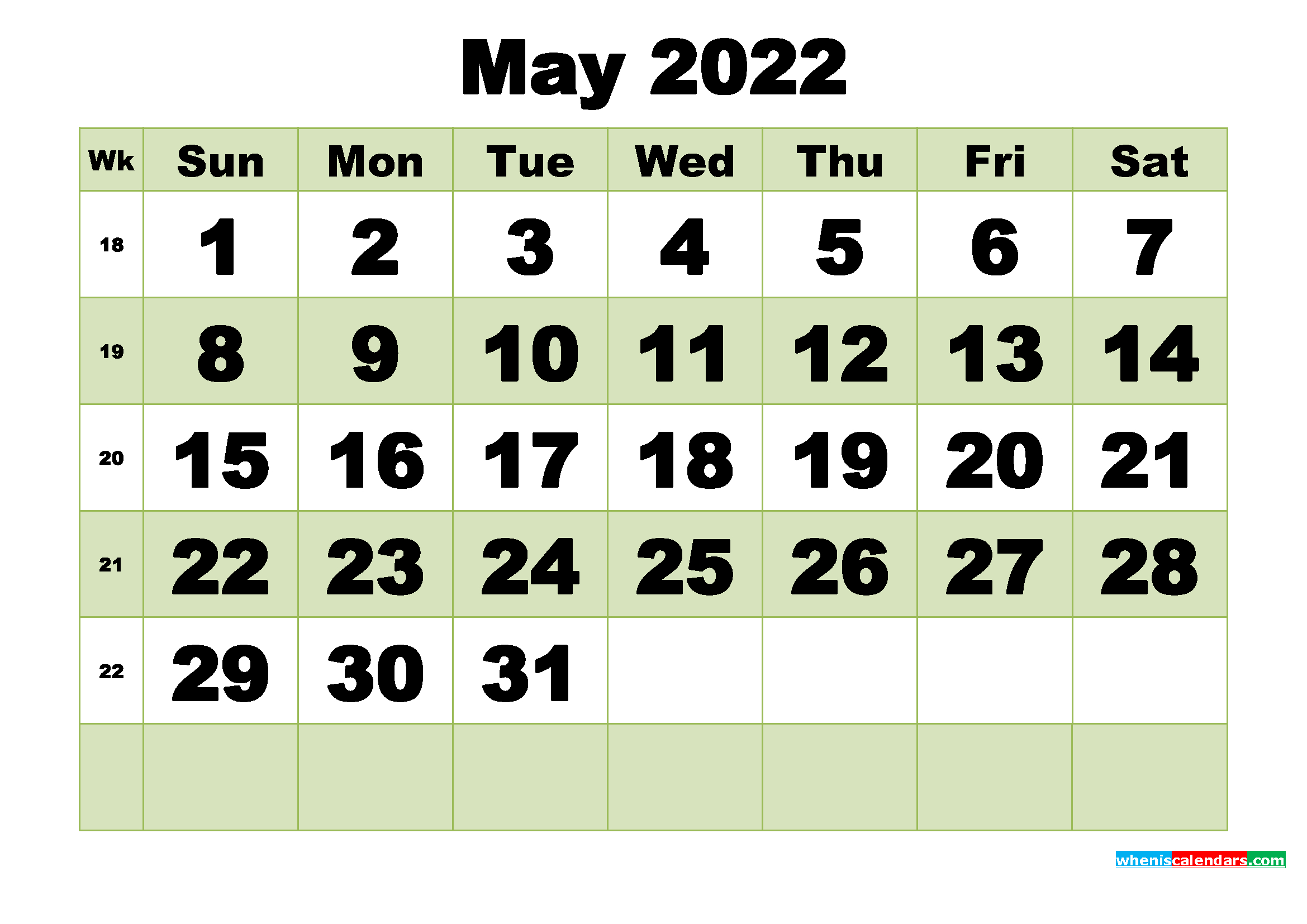 May 2022 Printable Calendar Template - Free Printable 2020  Calendar For 2022 May