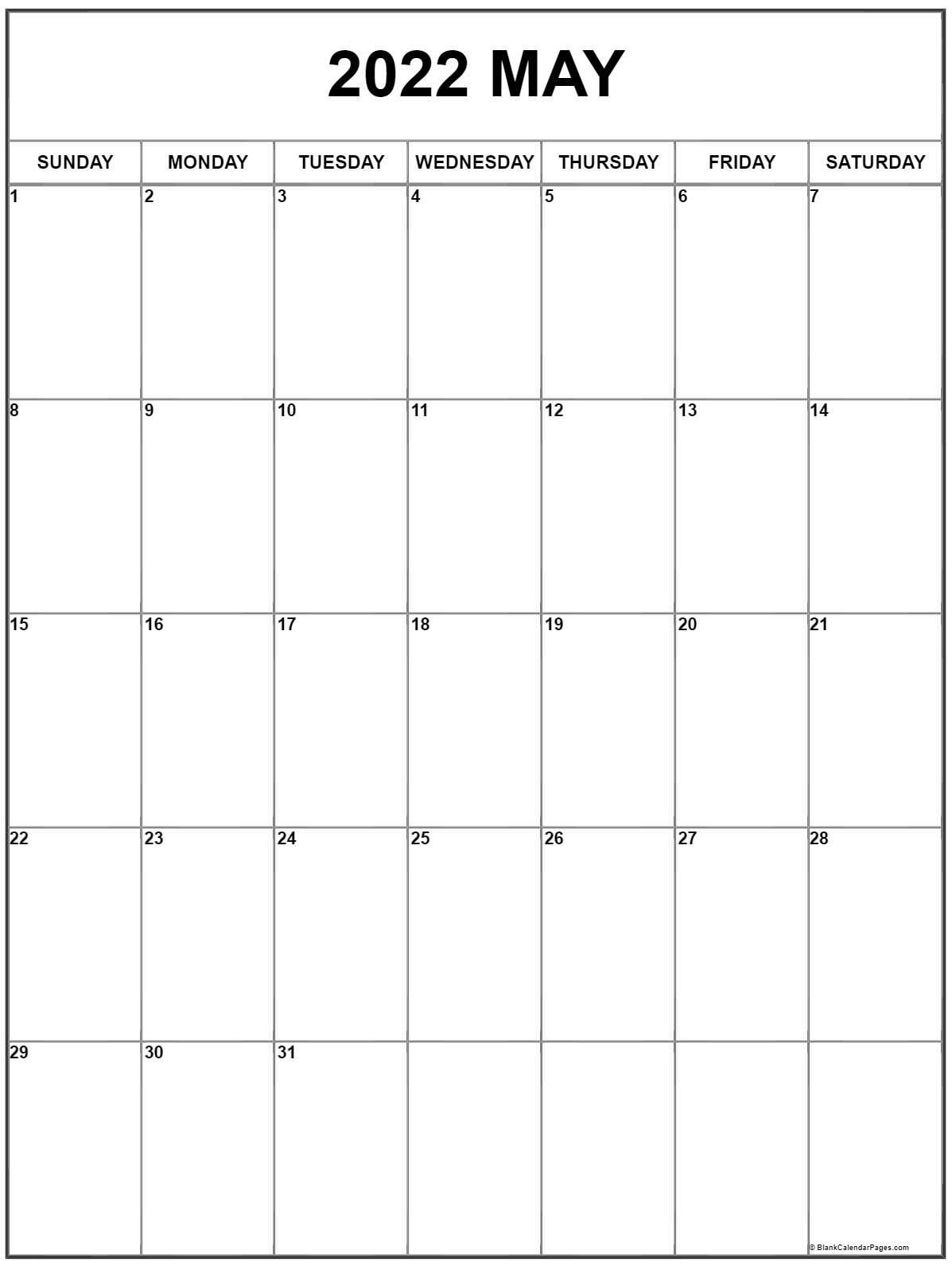 May 2022 Vertical Calendar | Portrait  2022 Printable Calendar Vertical With Holidays