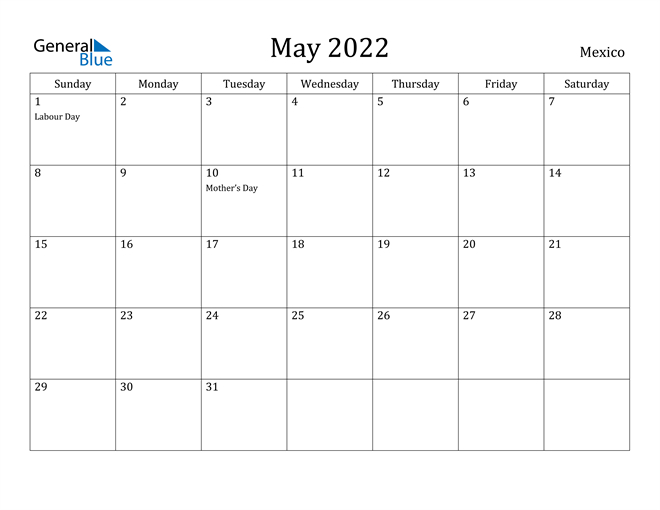 Mexico May 2022 Calendar With Holidays  January February March April 2022 Calendar
