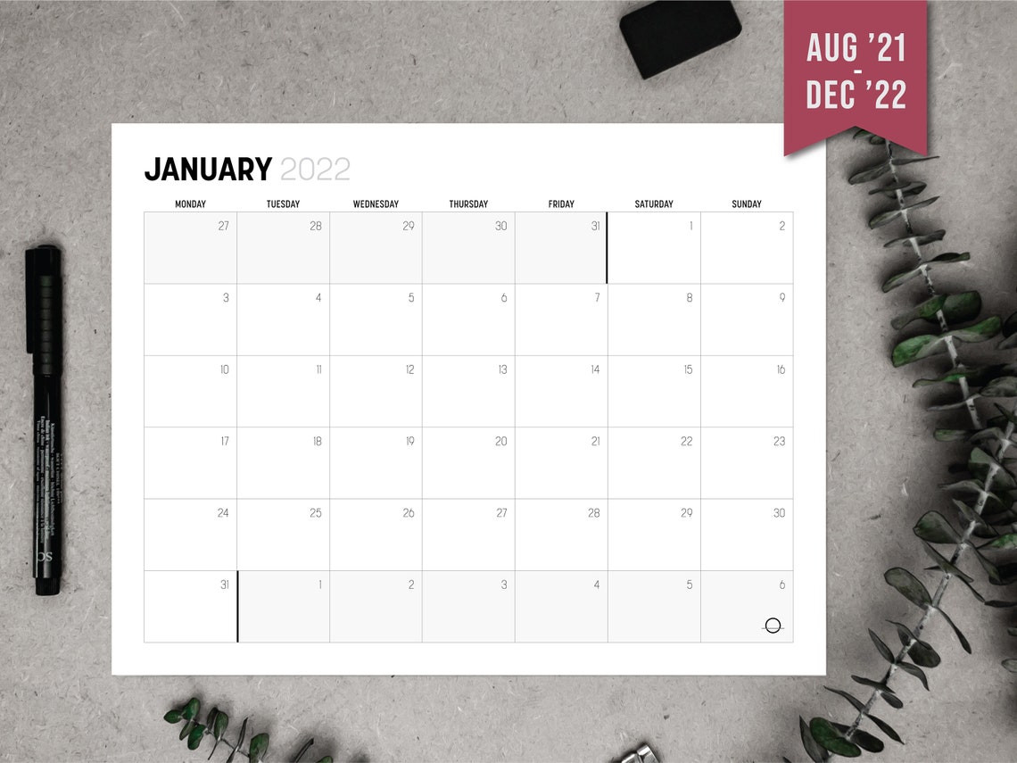 Minimalist 2021-2022 Calendar Printable // Monthly Planner  2022 Calendar Printable Minimalist