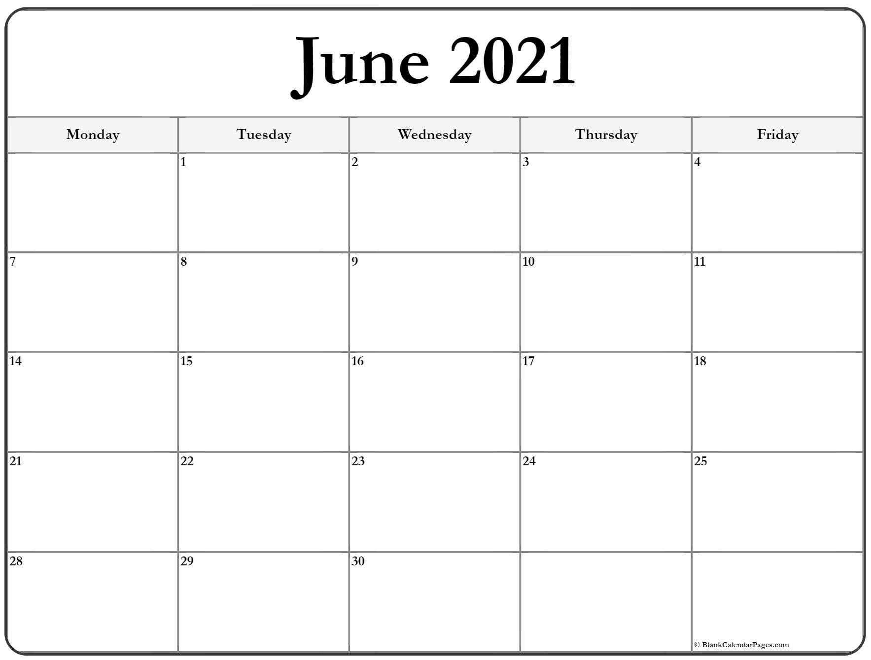 Monday To Friday Calendar | Ten Free Printable Calendar  2022 Calendar January Through June