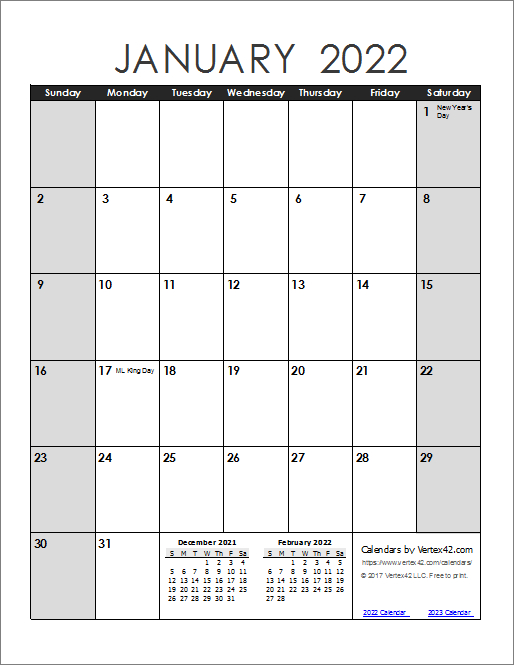 Monthly 2021 Calendar 2022 Printable Free : Monthly  Free Printable Calendar 2022 Monthly