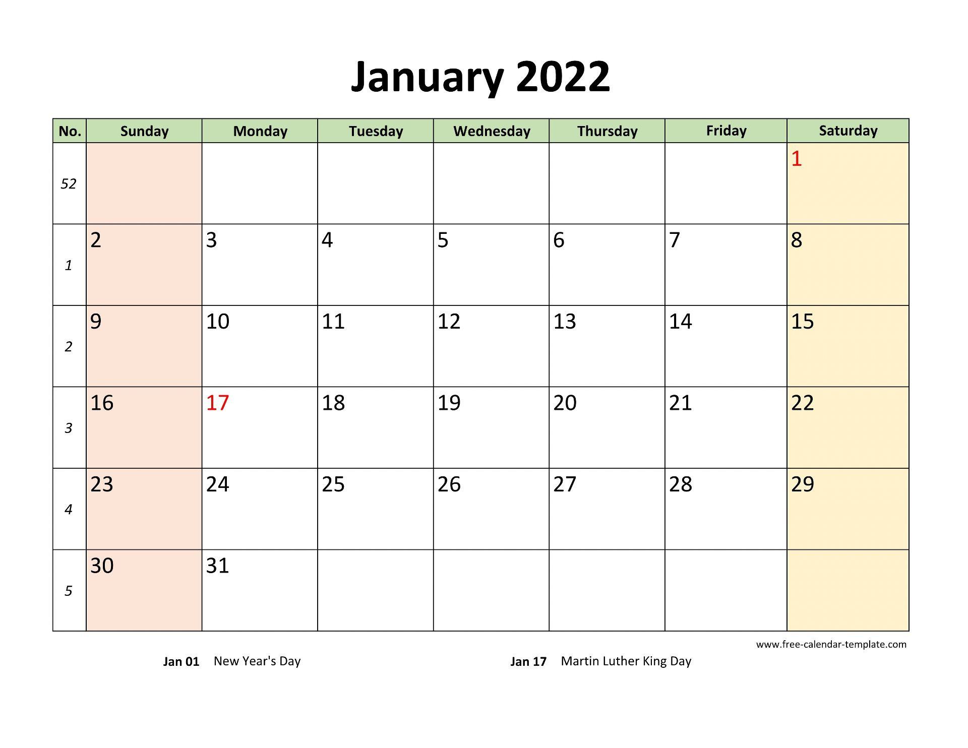 Monthly 2022 Calendar Printable With Coloring On Weekend  Printable Calendar 2022 Colorful
