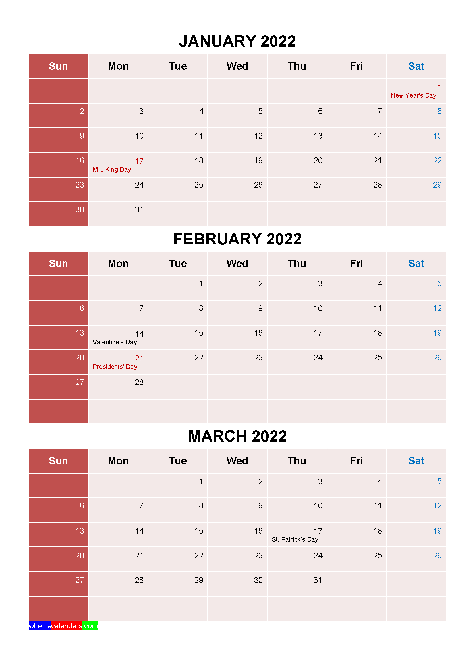 Monthly 2022 Printable Calendar One Page : Calendar 2022  Quarterly Calendar For 2022