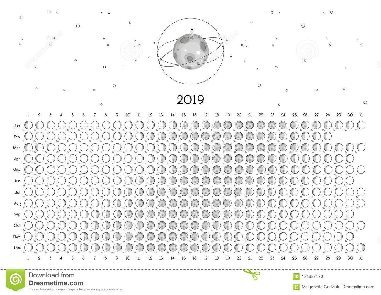 Moon Calendar 2019 Northern Hemisphere Stock Illustration  2022 Lunar Calendar Northern Hemisphere