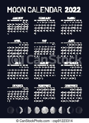 Moon Calendar 2022 Year Lunar Phases Blue Backdrop  Astronomy Picture Calendar For 2022