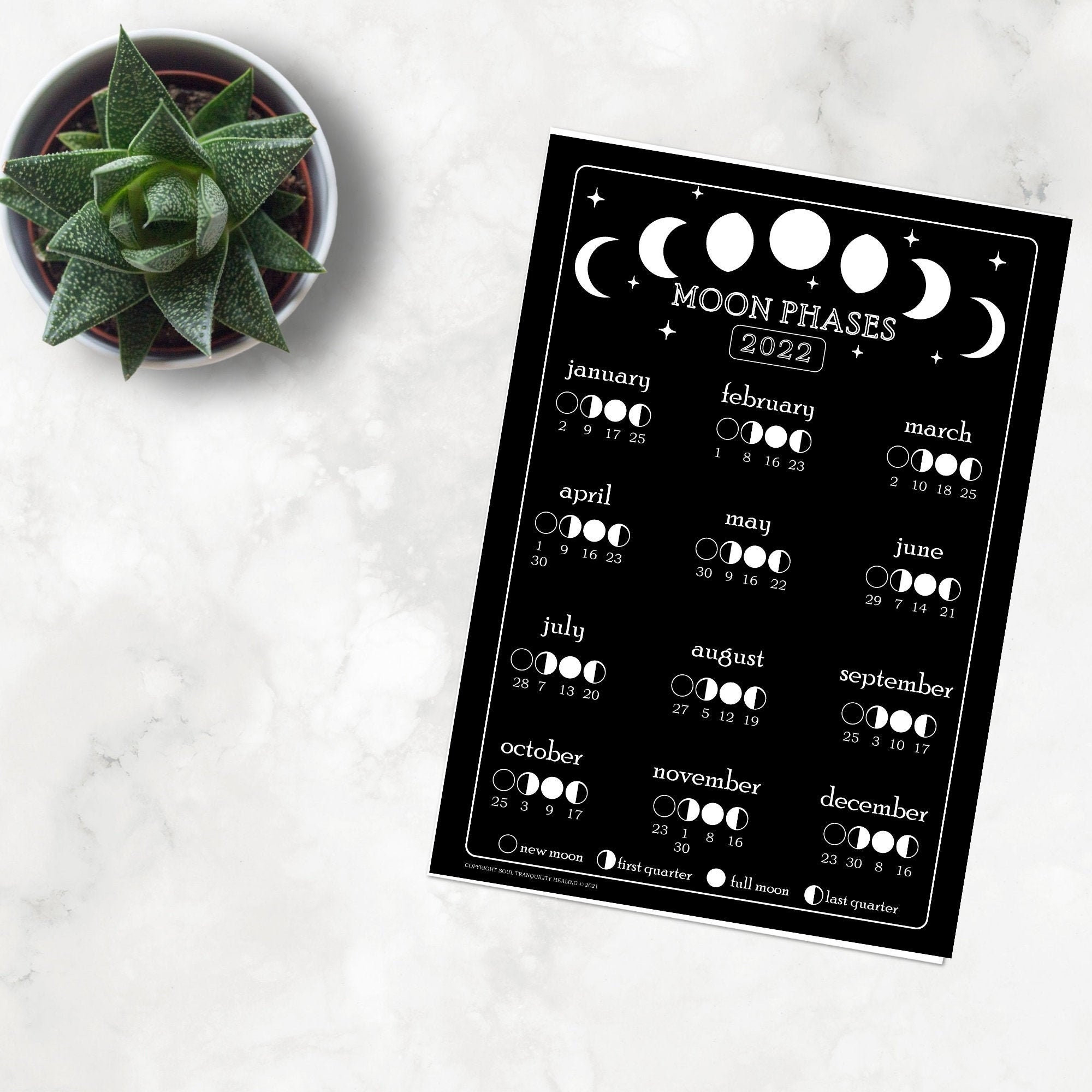 Moon Phases Calendar Poster 2022 Au &amp; Utc Time Zones Moon  2022 Calendar With Lunar