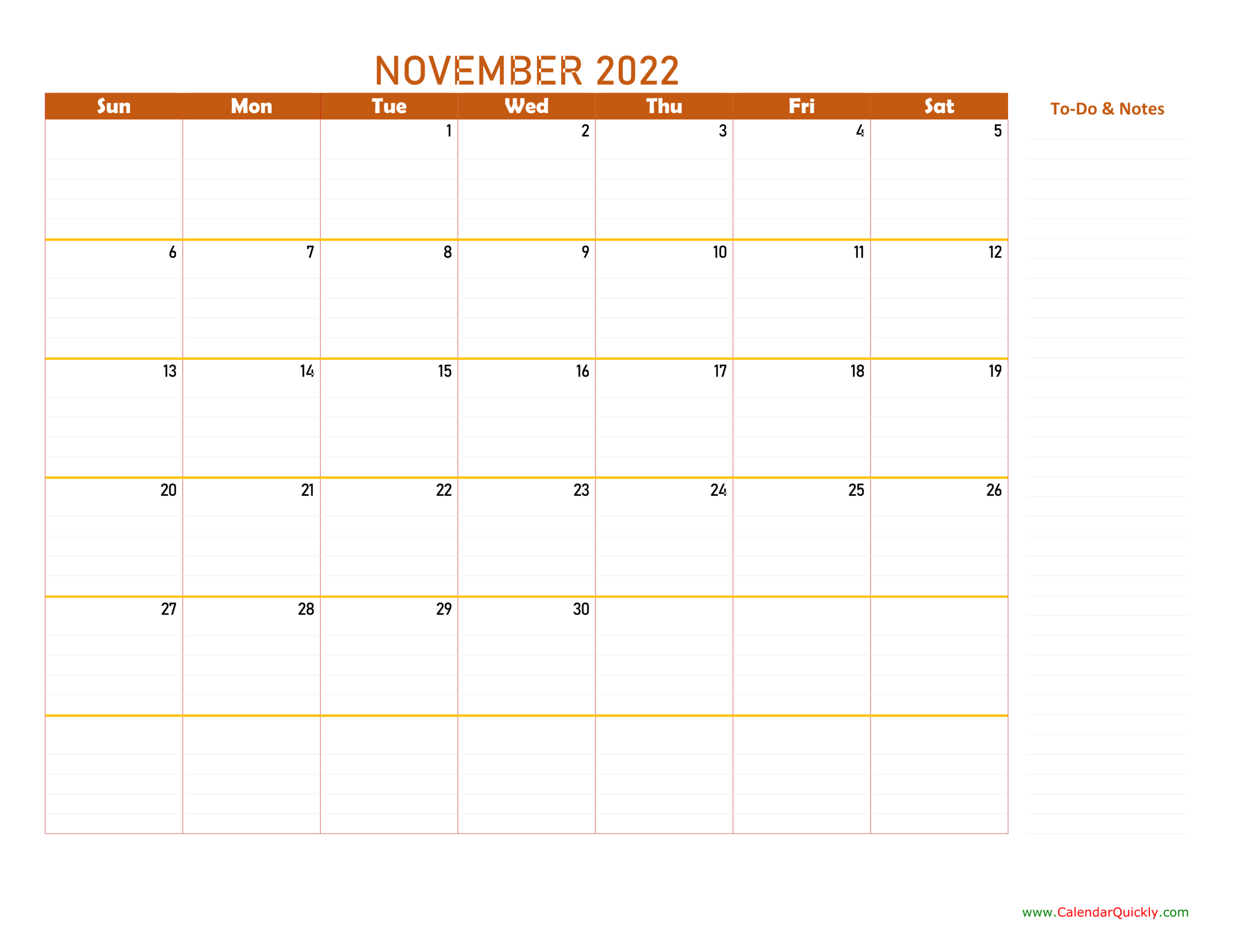 November 2022 Calendar | Calendar Quickly  November 2022 - June 2022 Calendar